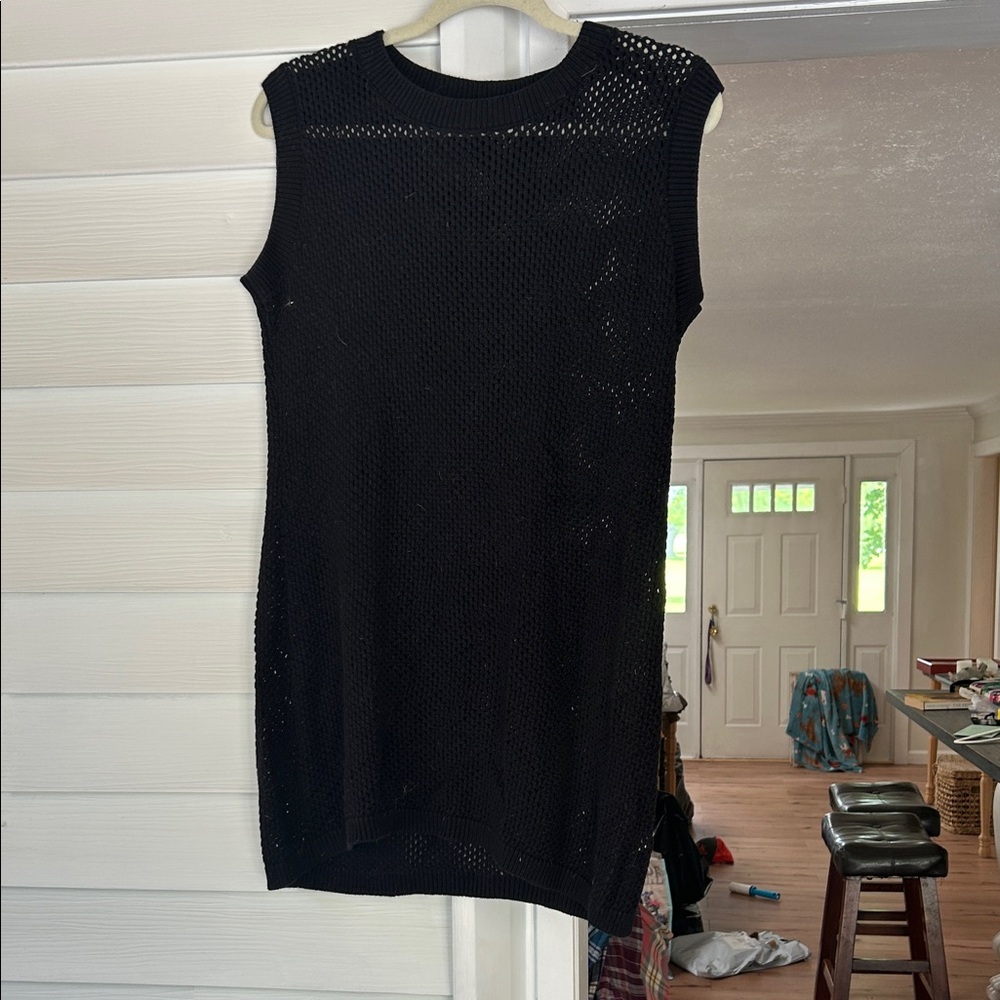 Tahari Black Open Knit Sleeveless Beach Coverup